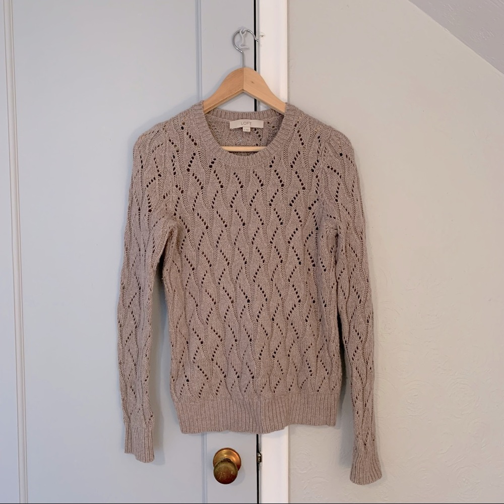 Loft Pointelle Sweater in Taupe